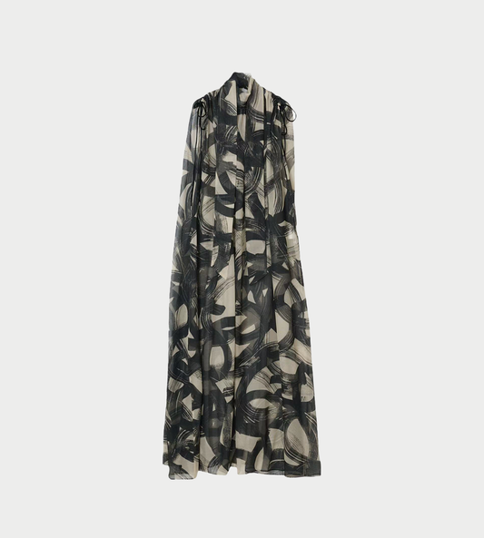 UJOH - Bow Tie Gathered Dress Blk