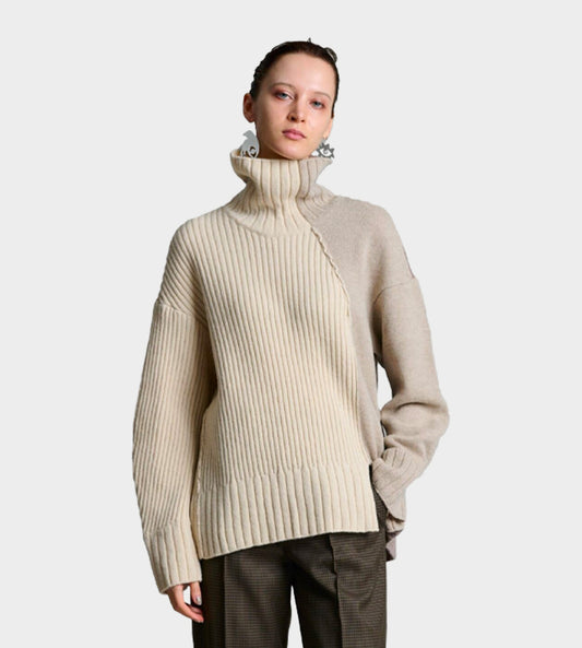 UJOH - Taupe Panel Rib Turtleneck Sweater