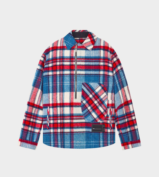 WE11DONE - Check Wool Anorak Shirt Blue