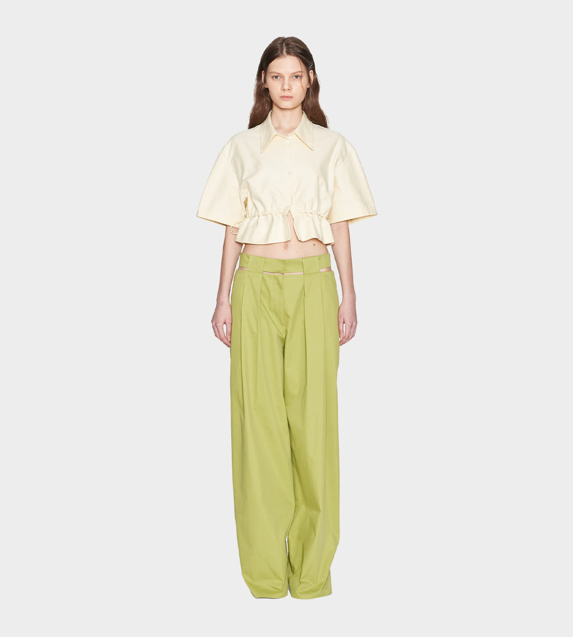 System - Cut-out Waistband Pants Green