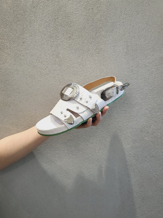 Toga Pulla - Strap Back Sandal in White Embossed Croc