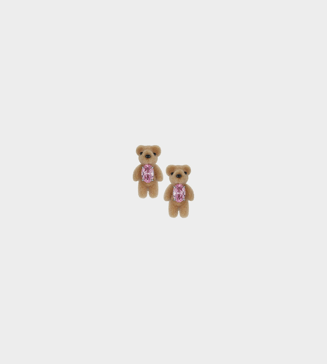 Yvmin -  Mini Flocked Bear Earring Pink