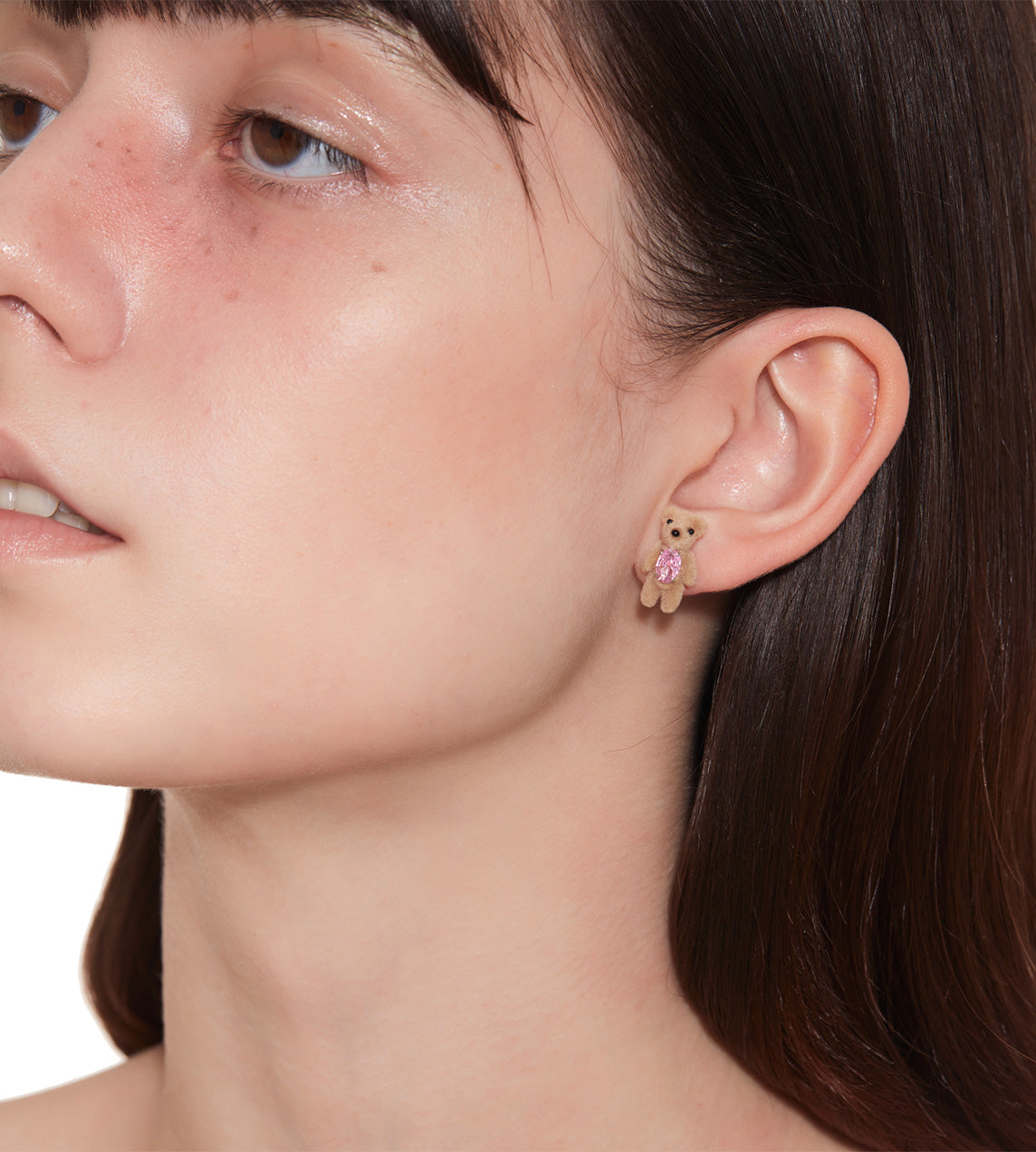 Yvmin -  Mini Flocked Bear Earring Pink