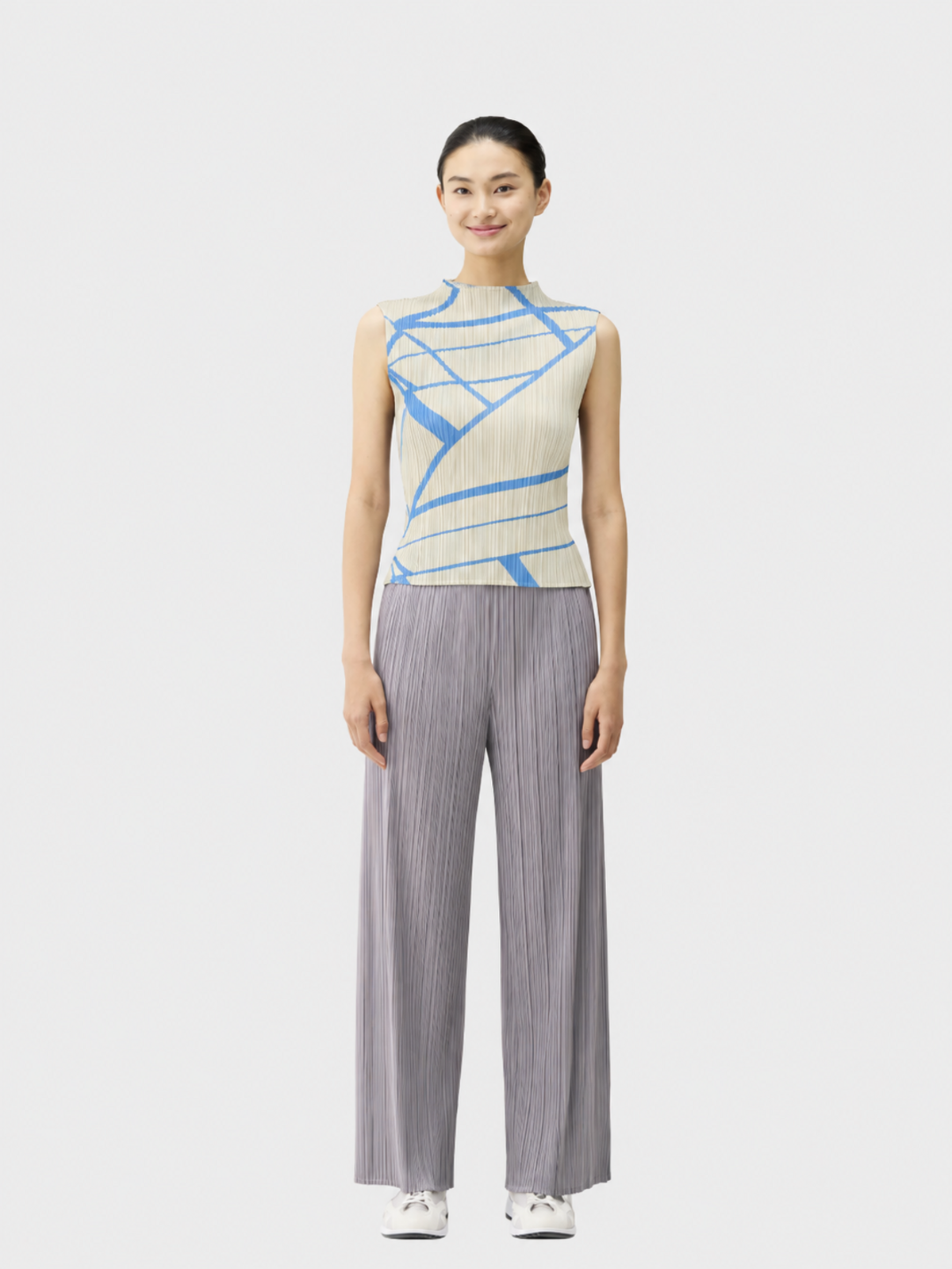 Fold-line Sleeveless Top White