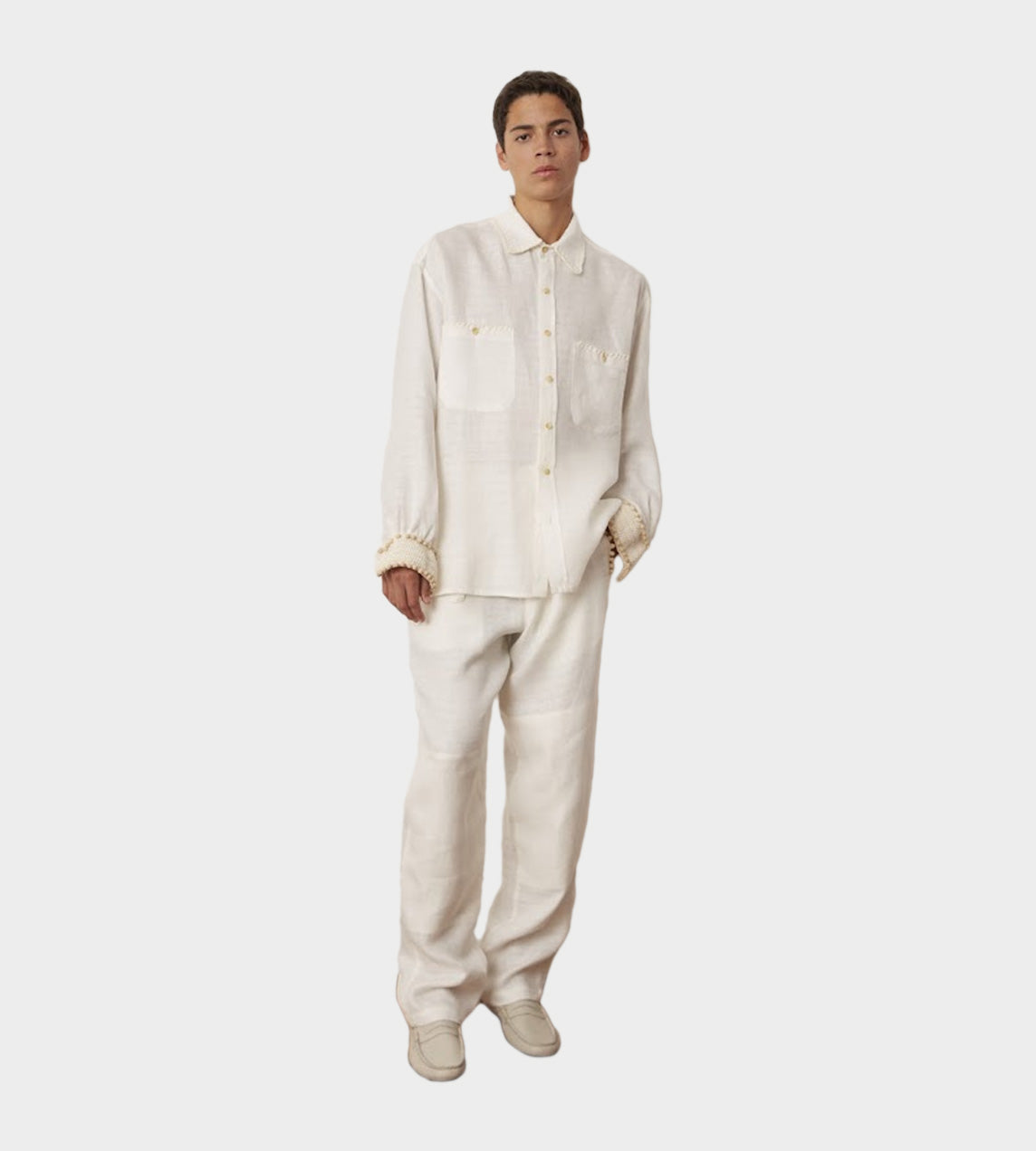 Carbone - Linen Crochet Shirt Off White