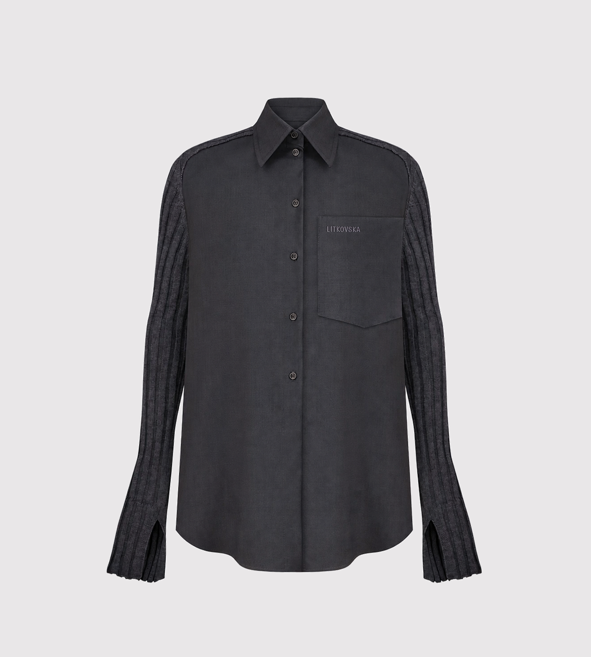 LITKOVSKA - Shirt With Ribbed-Knit Sleeves GRAPHITE/GREY