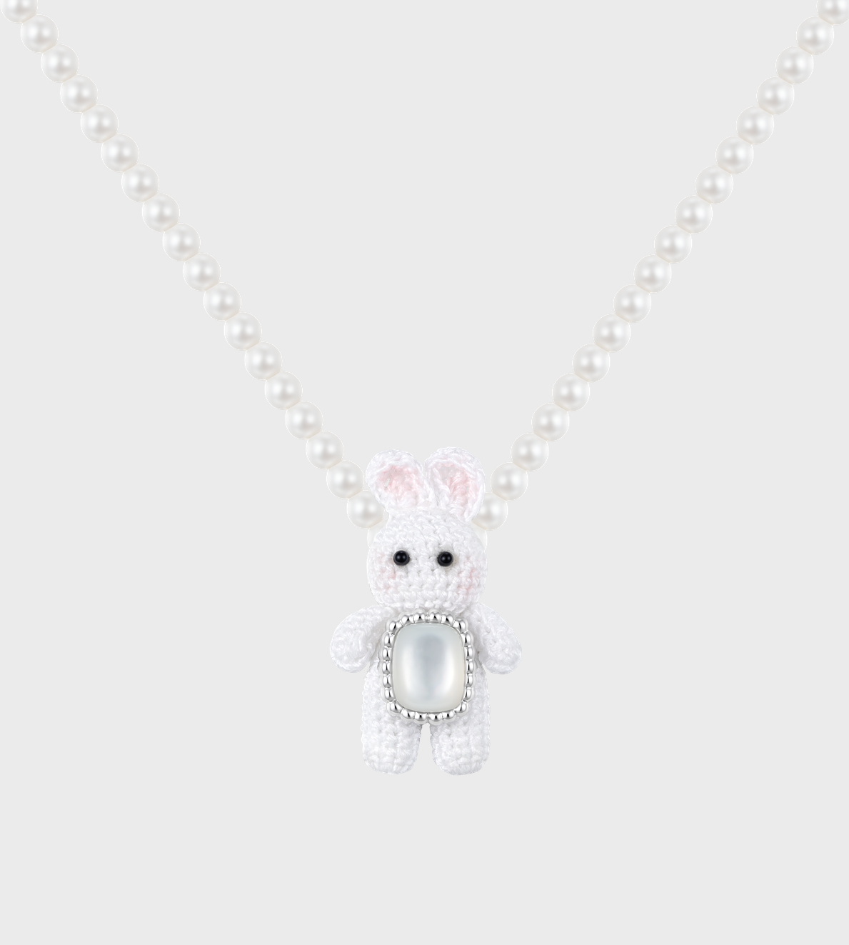 YVMIN - Woven Mini Rabbit Pearl Necklace Silver