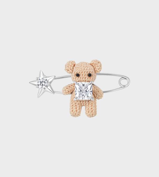 Woven Mini Bear Star Pin Brown