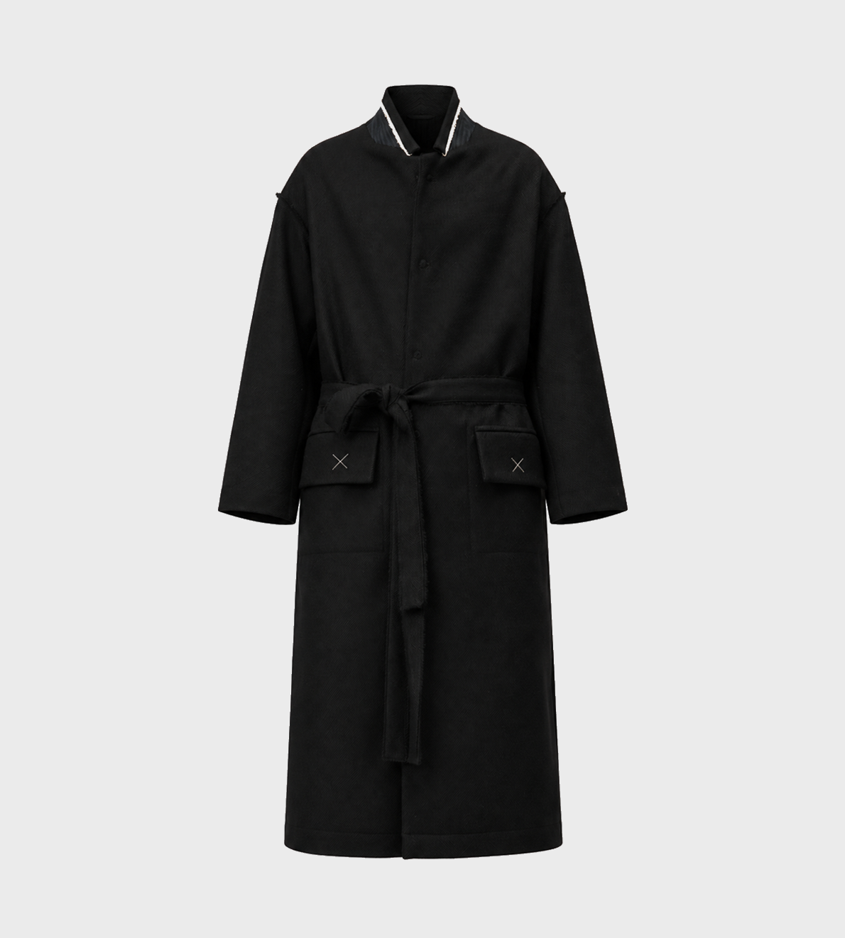 Relaxed Wool Coat with Belt Black