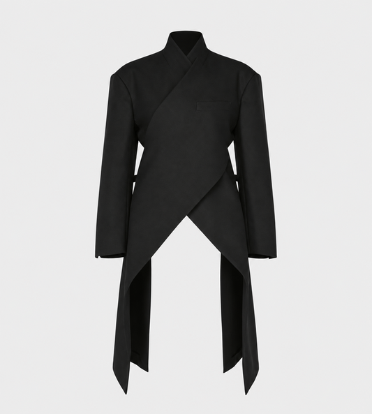 ISSEY MIYAKE - CALLIGRAPH Asymmetric Wool Jacket Blk