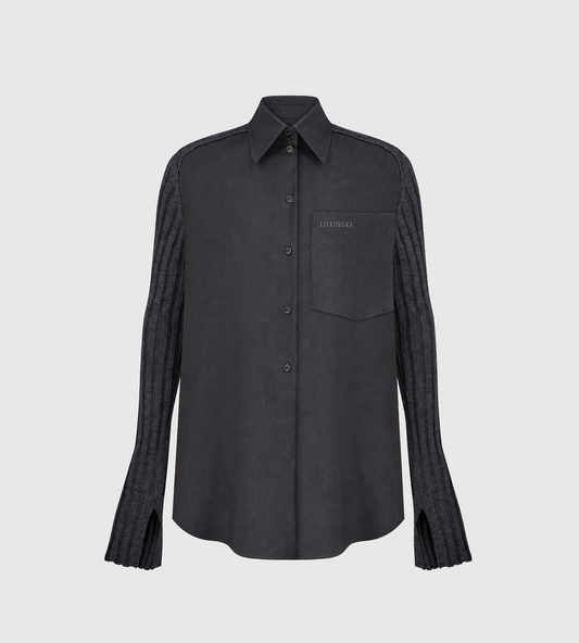LITKOVSKA - Shirt With Ribbed-Knit Sleeves GRAPHITE/GREY
