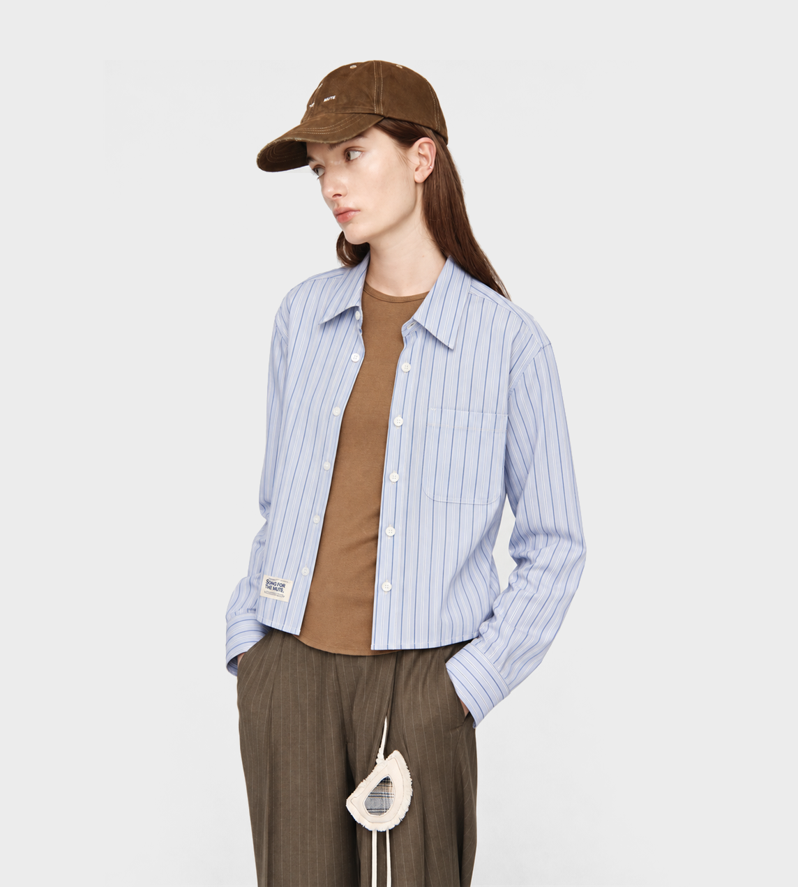 L/S Cropped School Shirt Light Blue Stripe