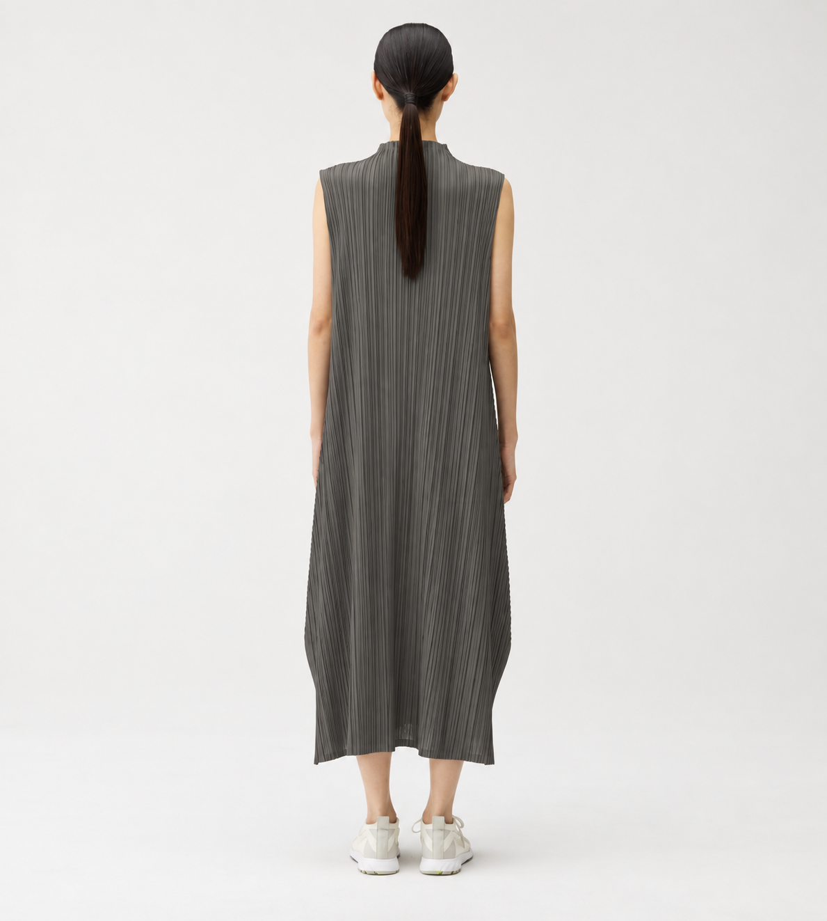 PLEATS PLEASE ISSEY MIYAKE - Mellow Pleats Sleeveless High Neck Dress Charcoal