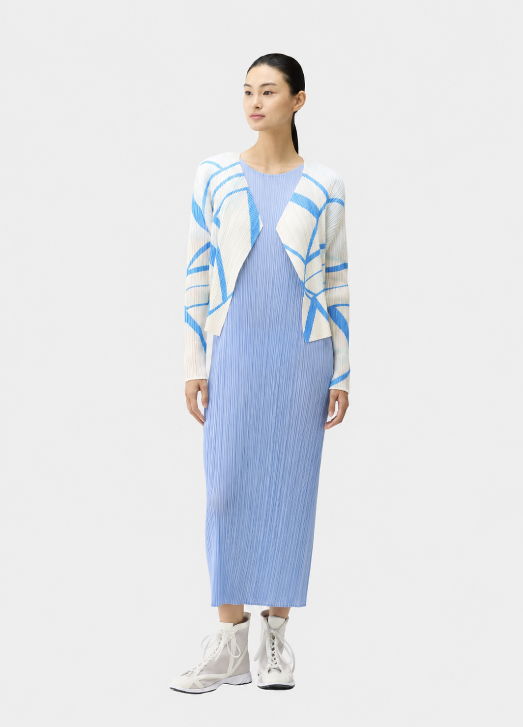 Fold-line Pleated Cardigan White