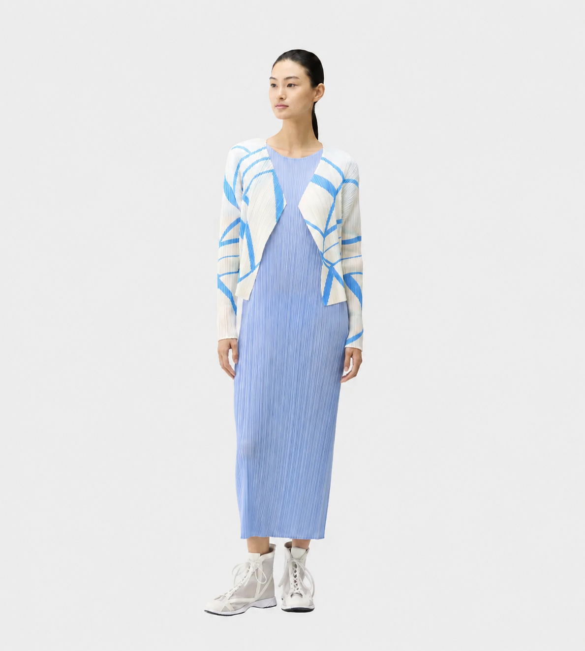 Fold-line Pleated Cardigan White