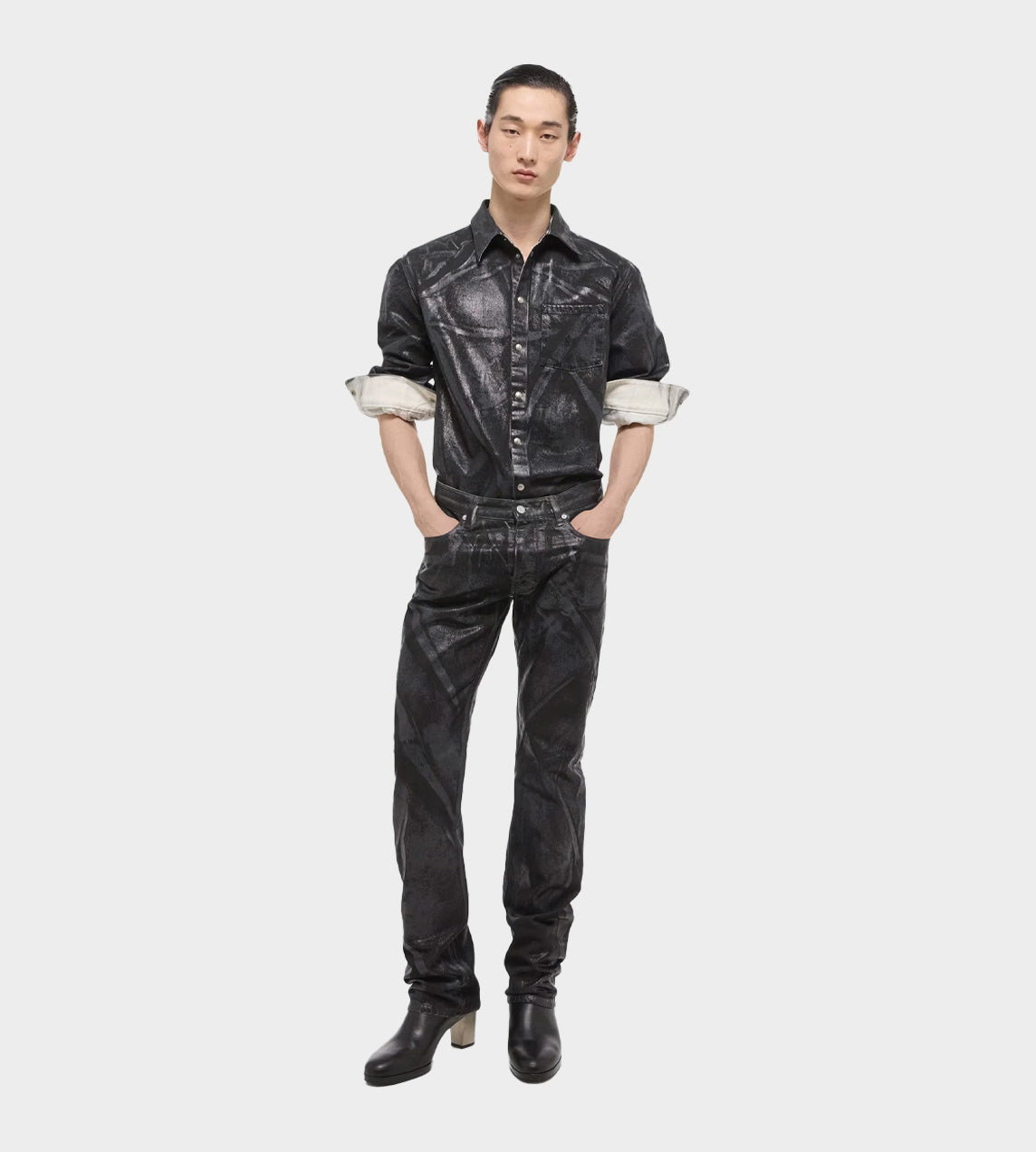 Helmut Lang - Foiled Low Rise Straight Jeans Black