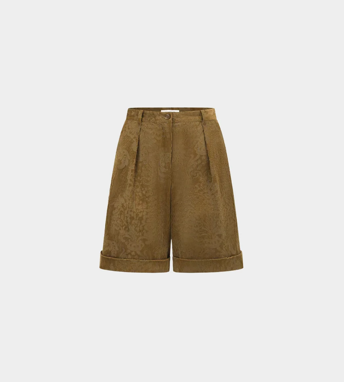 INTO THE EAST - Velvet Floral Stand Shorts Olive Yellow