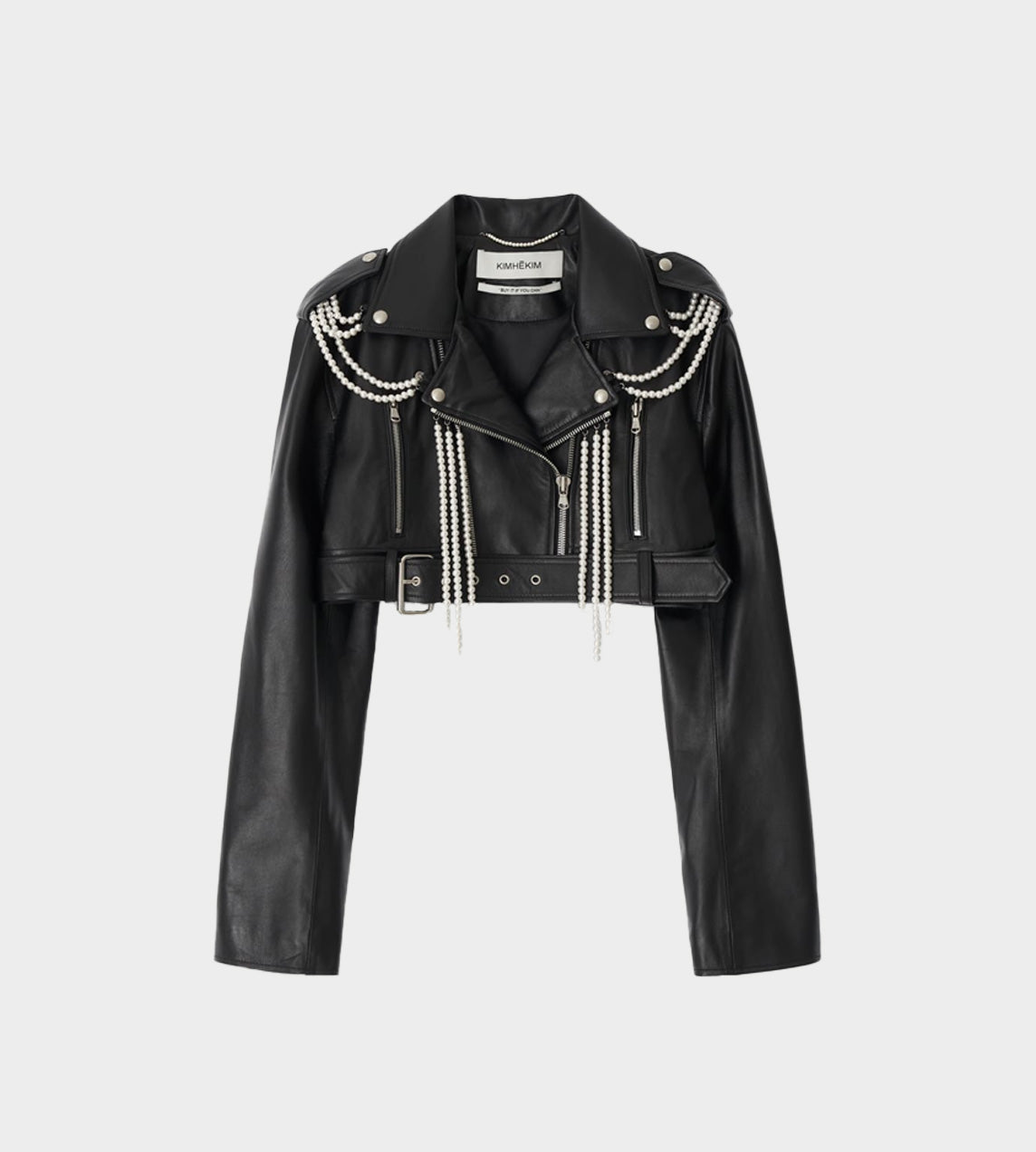 KIMHEKIM - Pearl Detail Cropped Biker Jacket