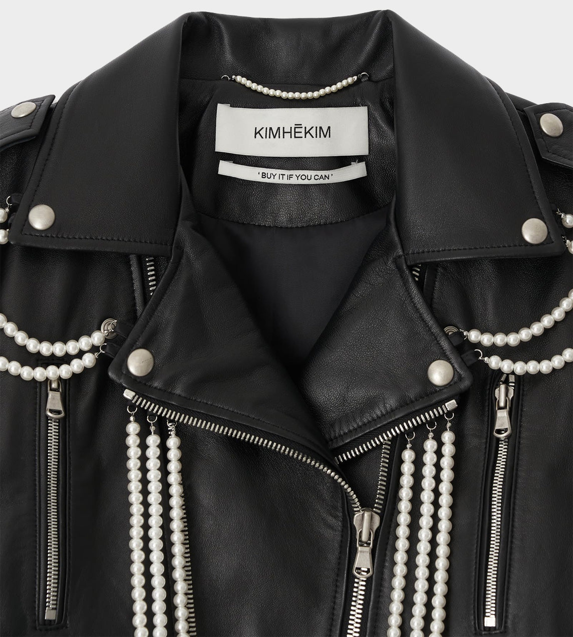 KIMHEKIM - Pearl Detail Cropped Biker Jacket