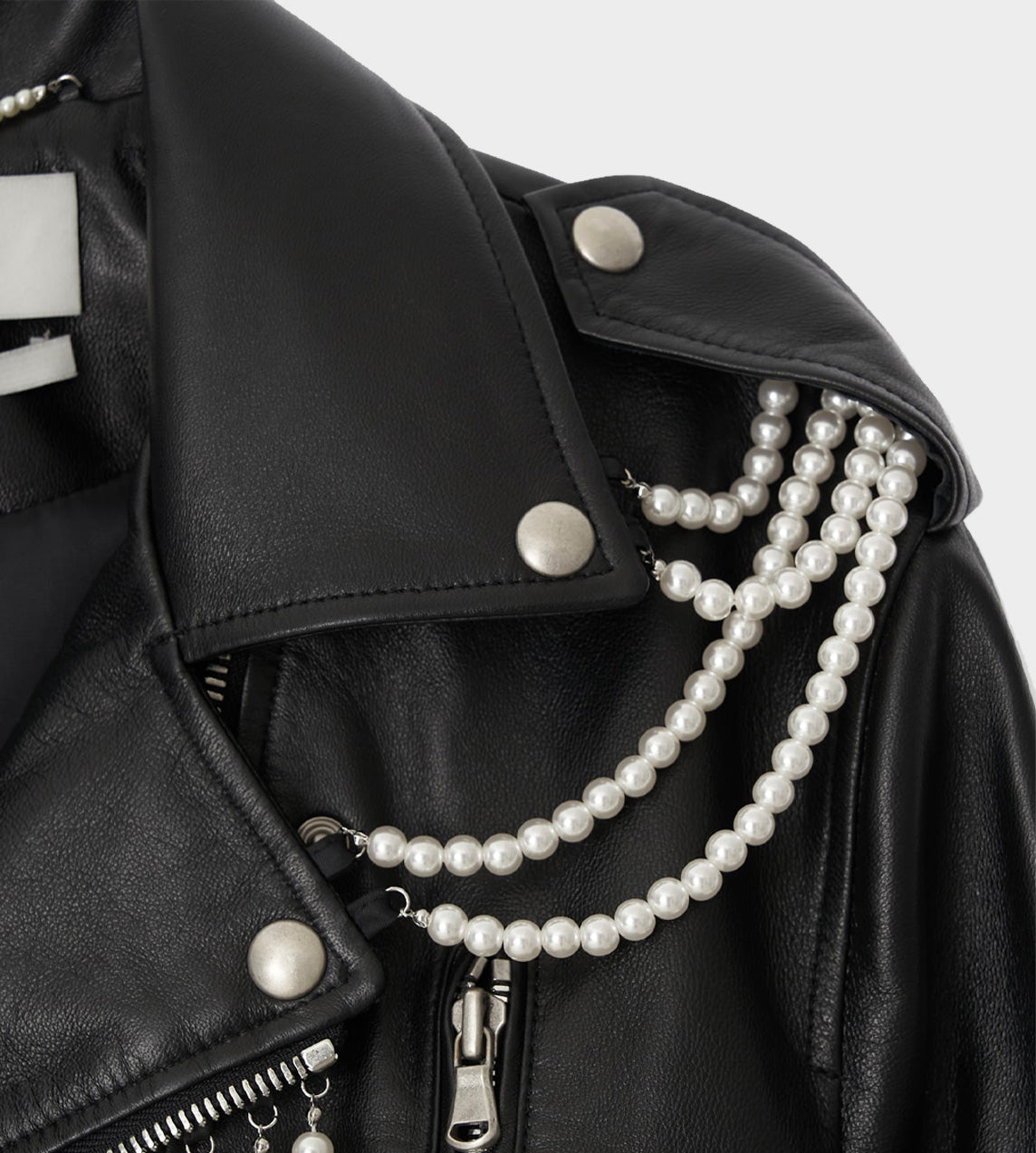 KIMHEKIM - Pearl Detail Cropped Biker Jacket