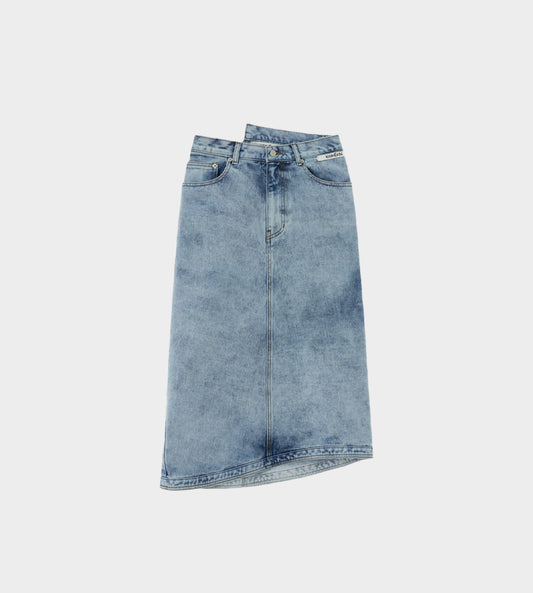 KIMHEKIM - Asymmetric Denim Midi Skirt Sky Blue