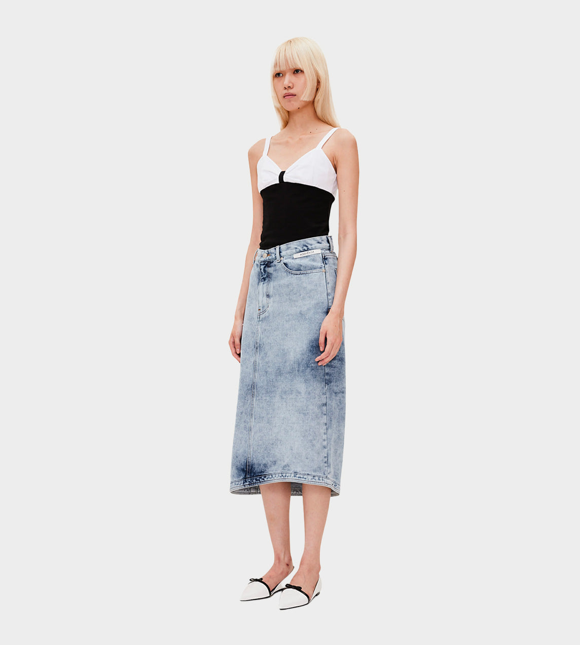 KIMHEKIM - Asymmetric Denim Midi Skirt Sky Blue