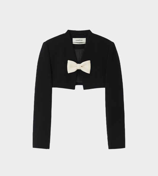 KimHeKim - Puffy Bow Cropped Jacket Black