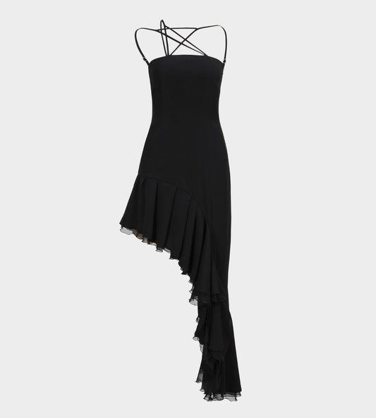 LEJE - Etoile Asymmetric Frill Dress Black