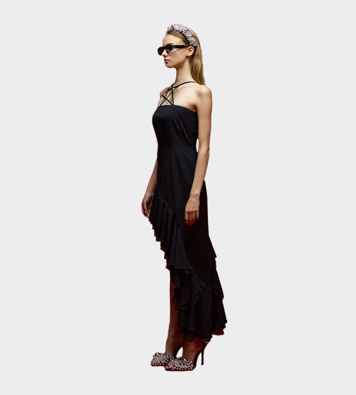 LEJE - Etoile Asymmetric Frill Dress Black