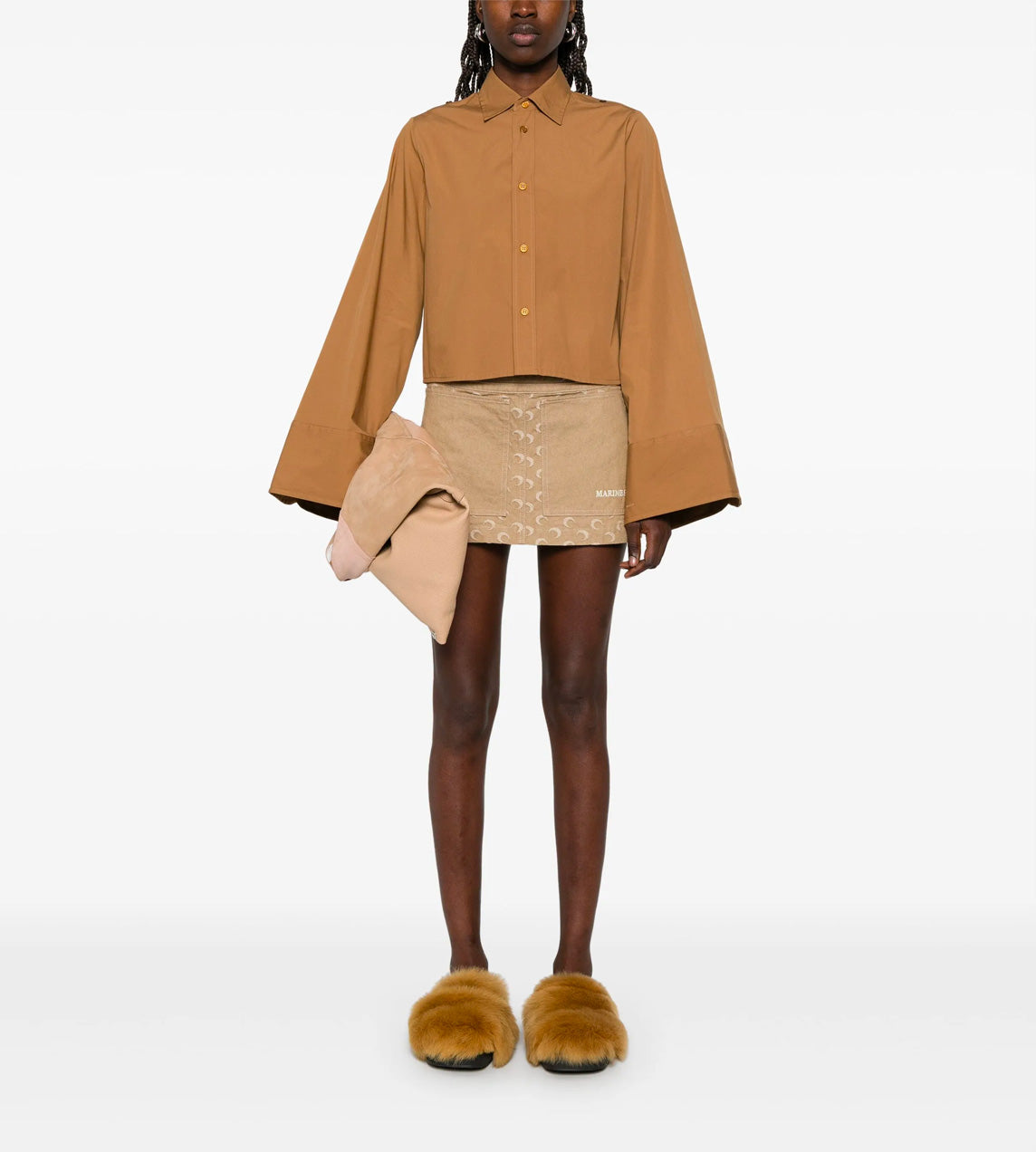 MM6 Maison Margiela - Extra-long Sleeve Crop Shirt Brown