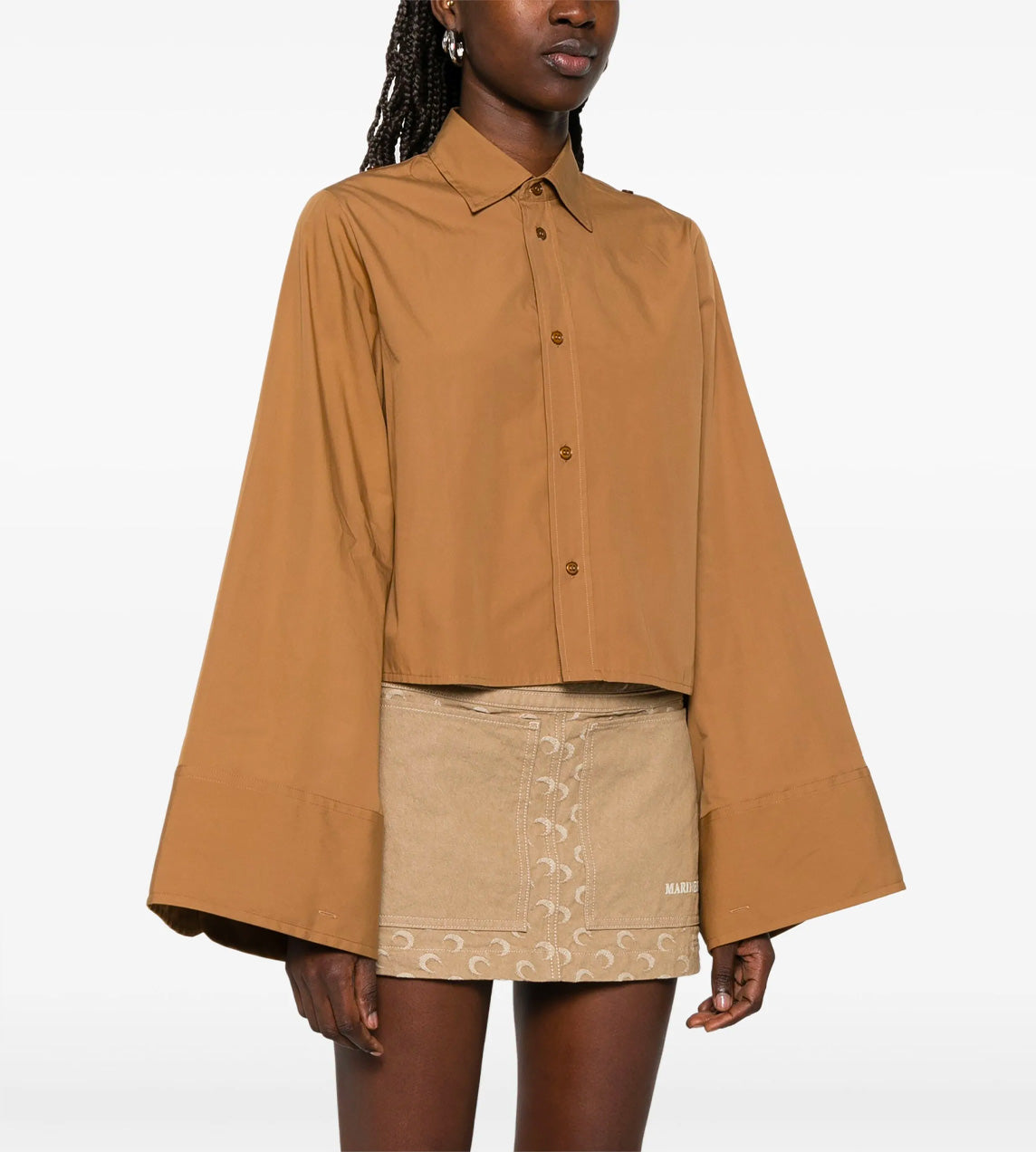 MM6 Maison Margiela - Extra-long Sleeve Crop Shirt Brown