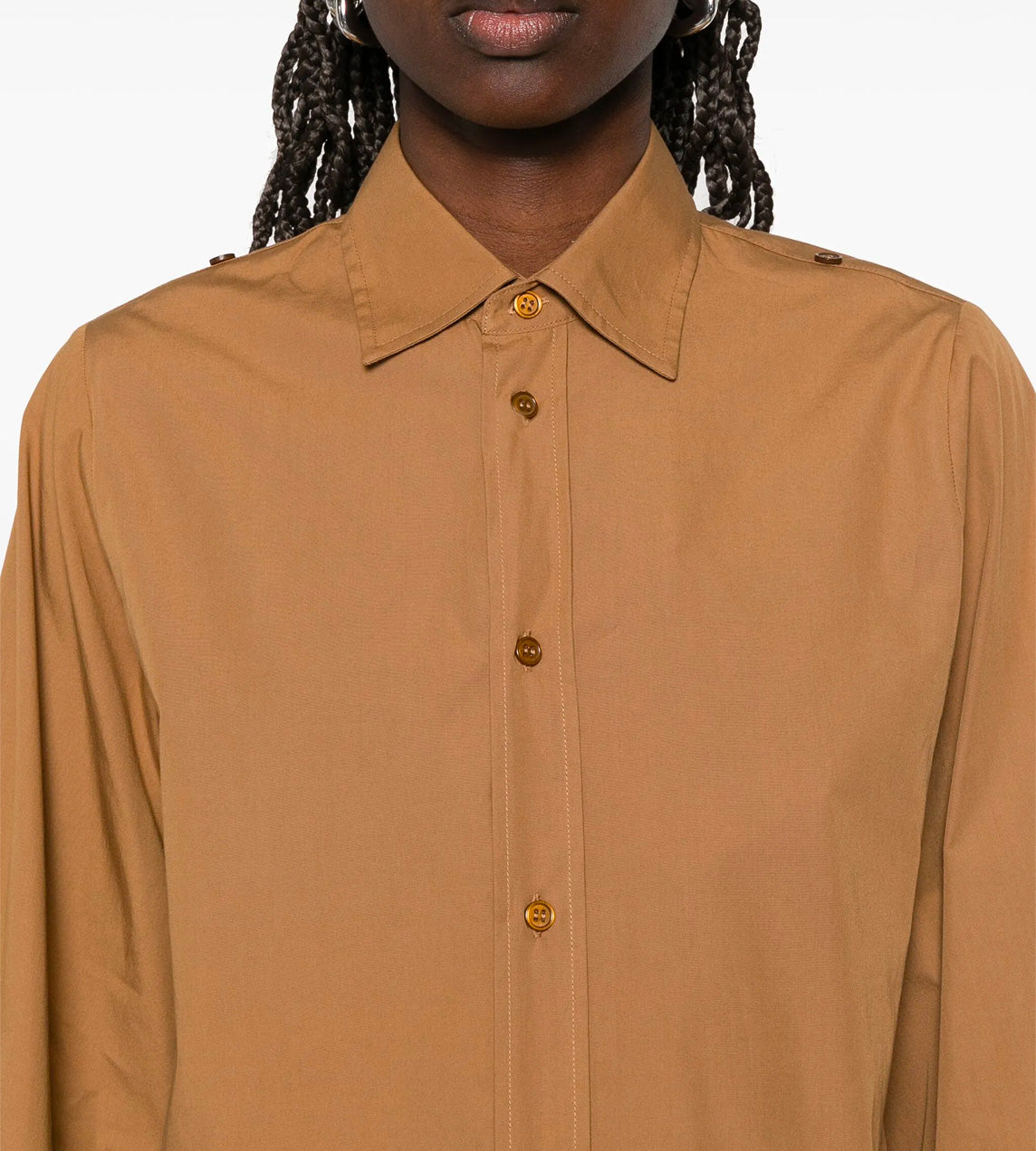 MM6 Maison Margiela - Extra-long Sleeve Crop Shirt Brown