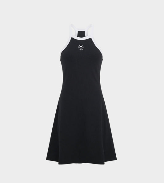 Marine Serre - Organic Cotton 2X2 Rib Flared Dress Black