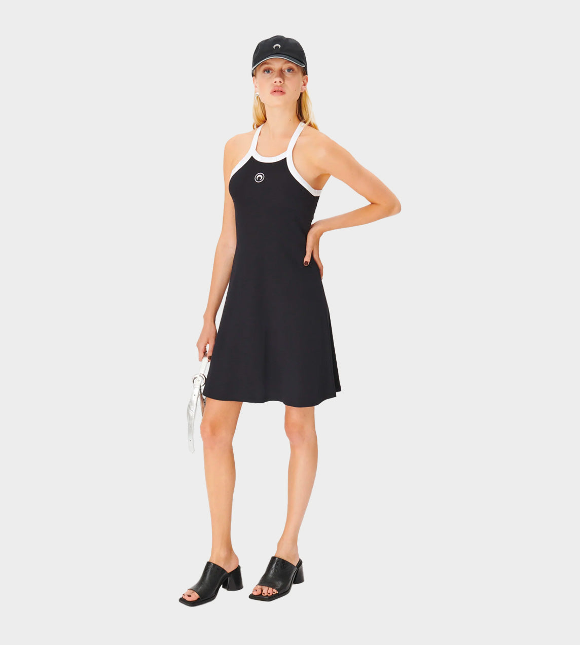 Marine Serre - Organic Cotton 2X2 Rib Flared Dress Black