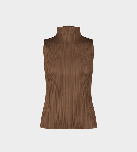 Pleats Please Issey Miyake - Basics Sleeveless Mockneck Chocolate