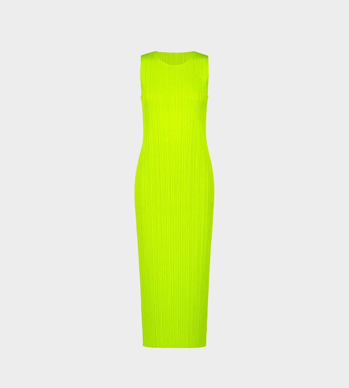 Pleats Please Issey Miyake - Pleated Sleeveless Dress Yellow Green