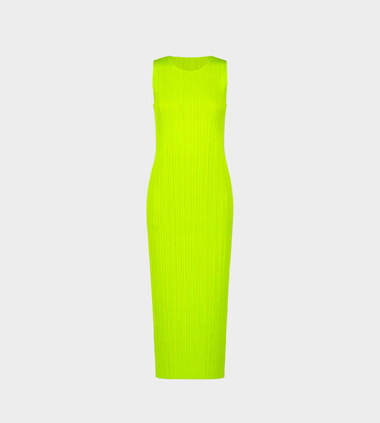 Pleats Please Issey Miyake - Pleated Sleeveless Dress Yellow Green