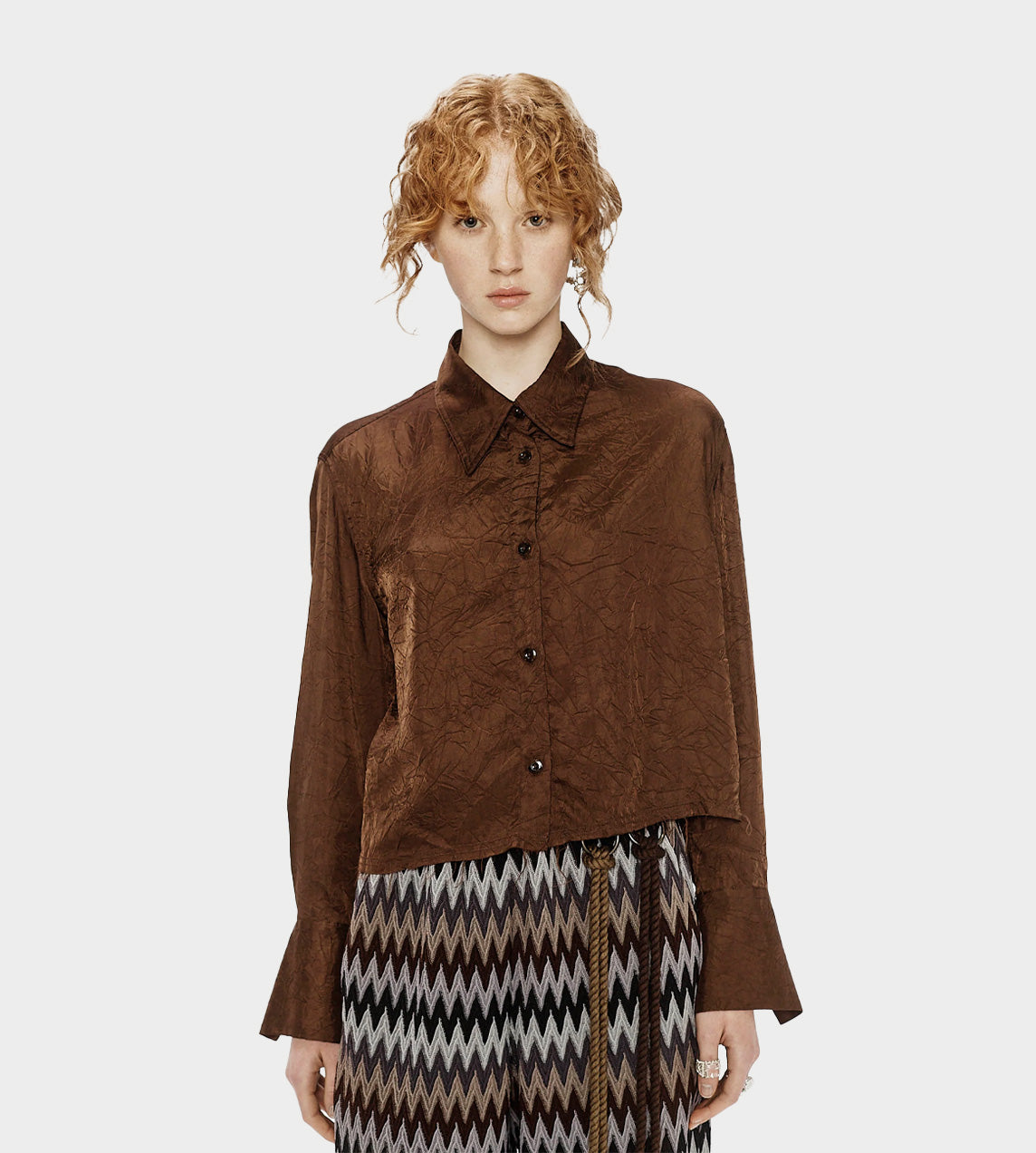Song For The Mute - Crinkled Cropped LS Shirt Brown