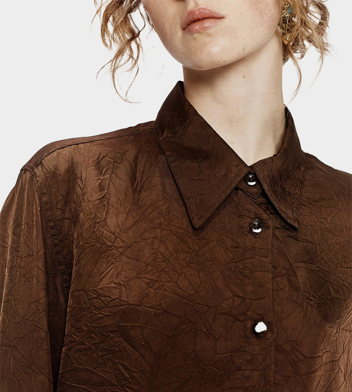 Song For The Mute - Crinkled Cropped LS Shirt Brown