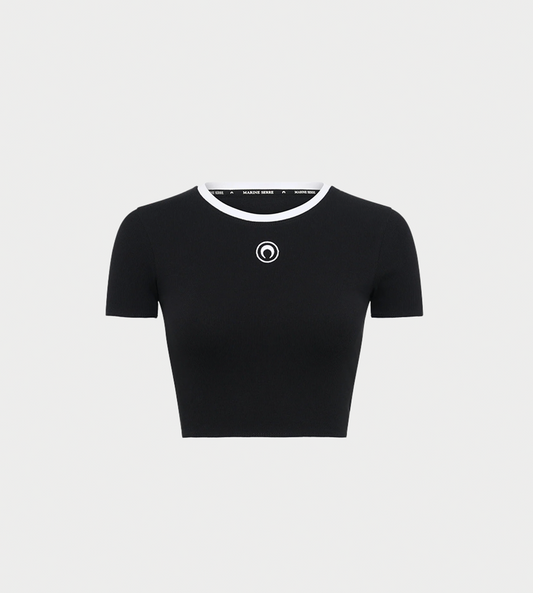 MARINE SERRE - Moon Logo Contrast Cropped Top Blk