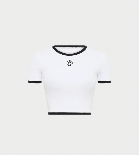 MARINE SERRE - Moon Logo Contrast Cropped Top White