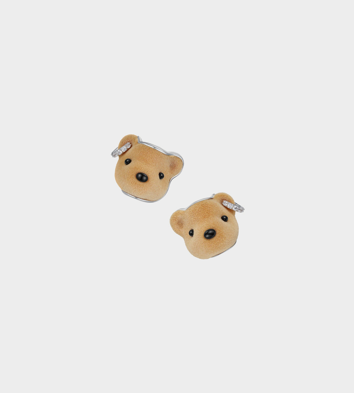 Yvmin - Flocked Bear Head Ear Cuff Brown 