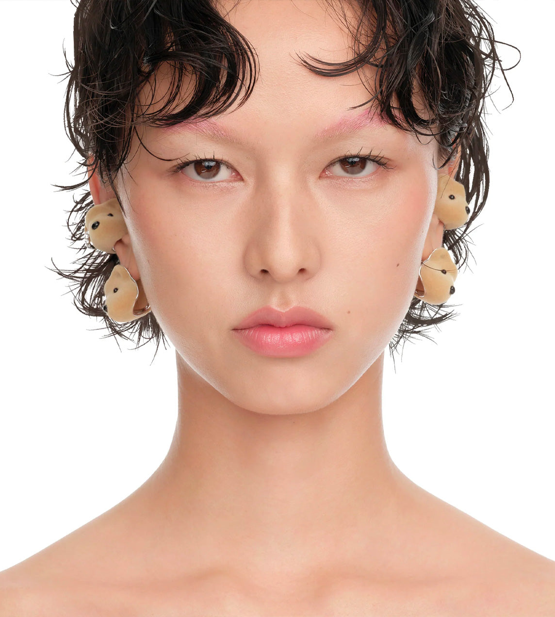 Yvmin - Flocked Bear Head Ear Cuff Brown 