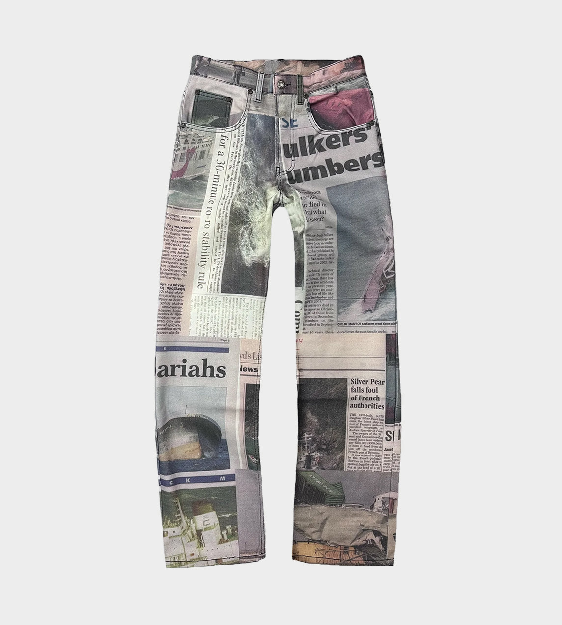 Serapis - 'News Cuts" Printed Wide Leg Jeans