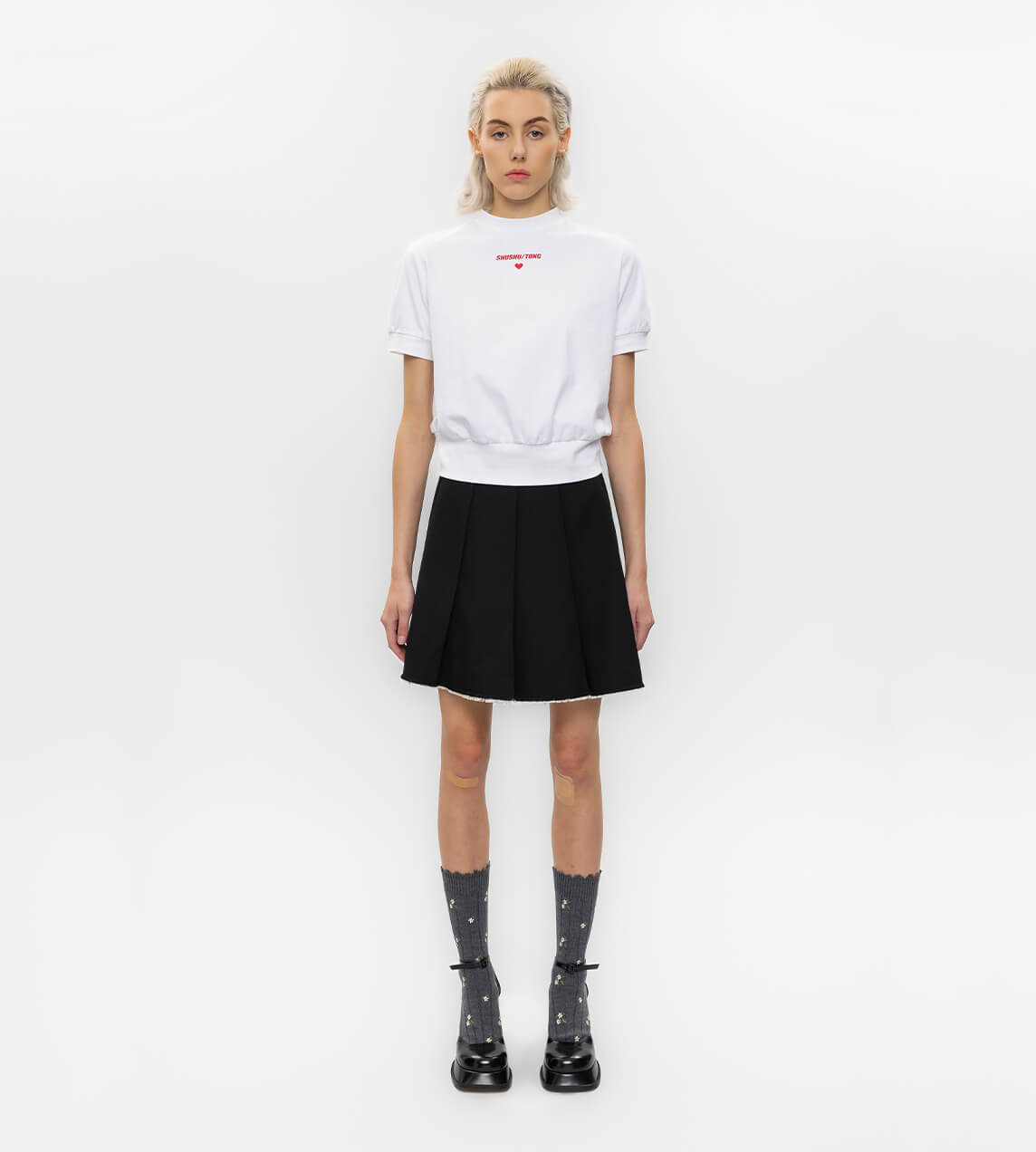 ShuShu Tong Pleated Raw Hem Skirt Black UK 6