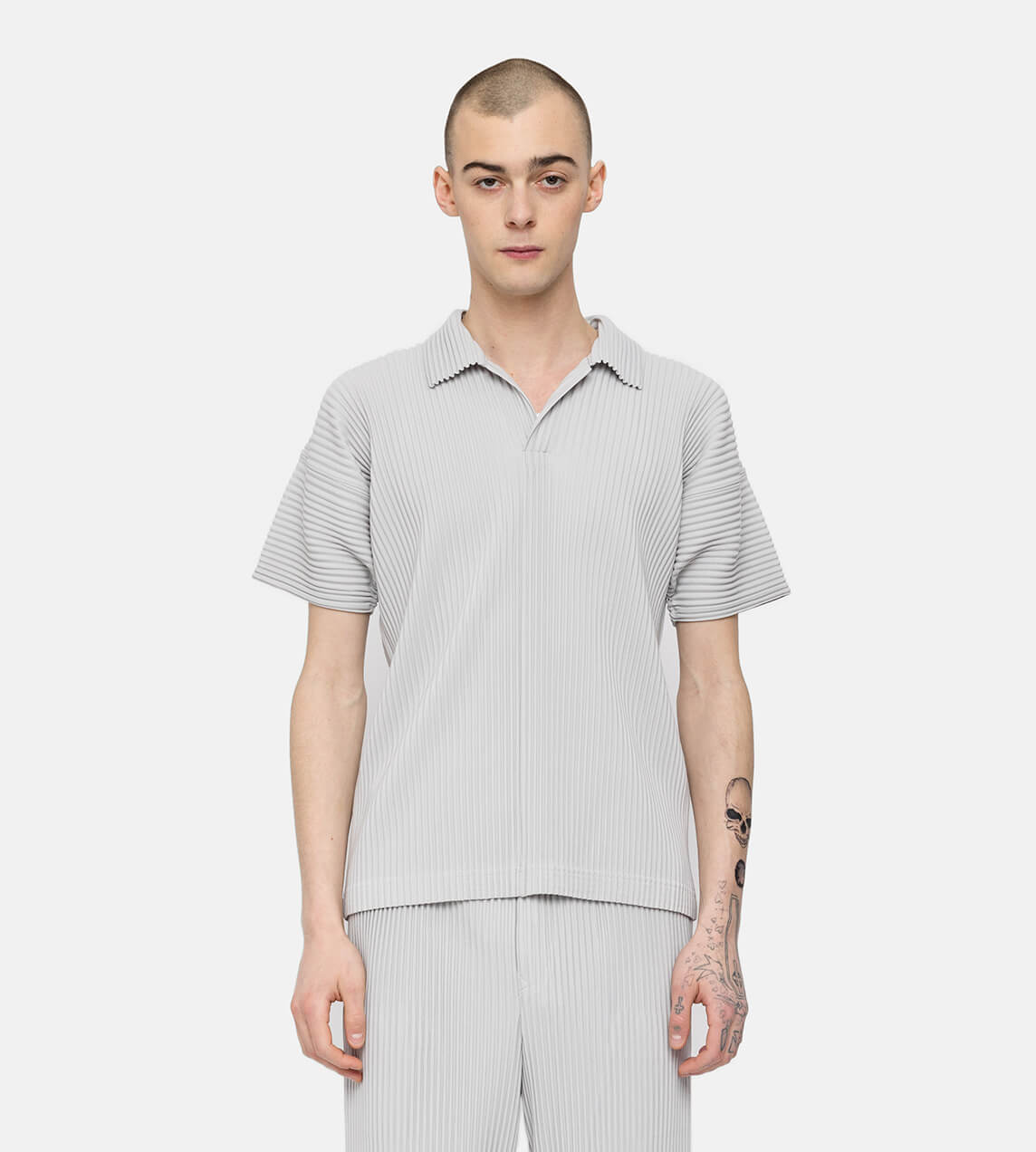 Homme Plisse Issey Miyake - Basic Pleated Polo Shirt Grey