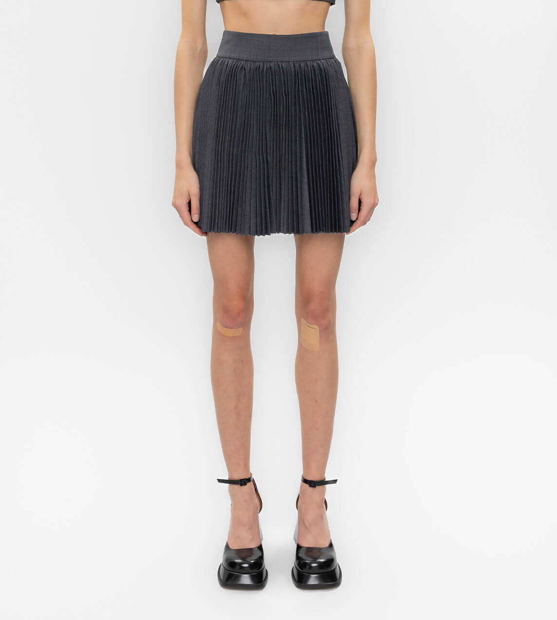 ShuShu/Tong - Frayed Swishy Pleated Skirt Grey