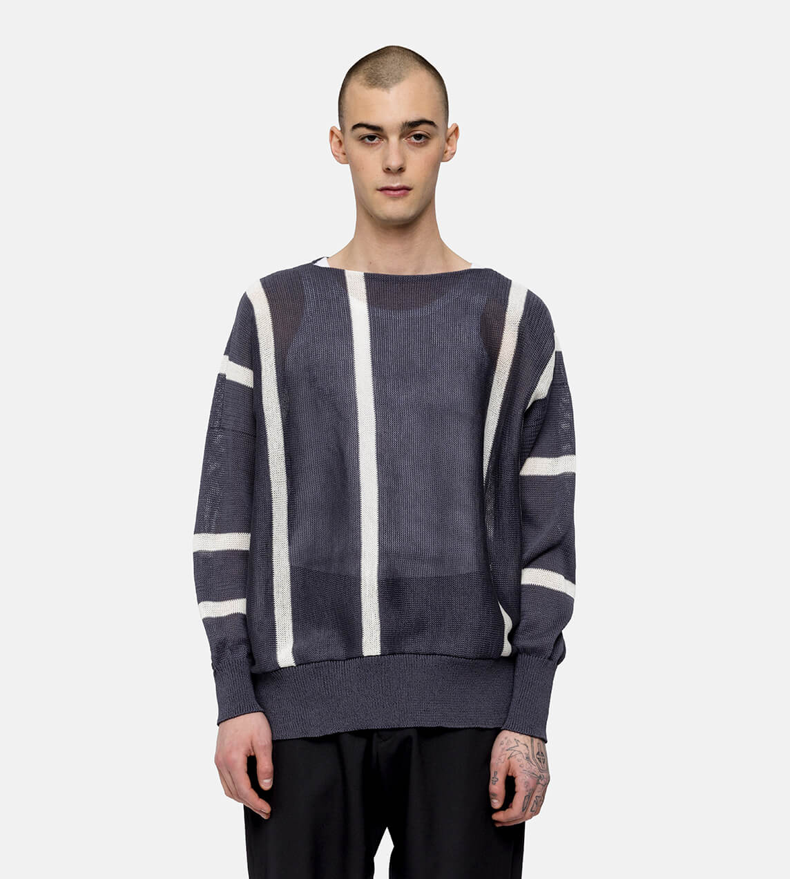 Sulvam - Asymmetry Stripe Sweater Grey