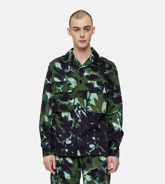 DAVI - Two Pocket Front Green Printed Floral Shirt