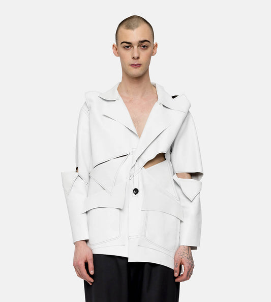 Sulvam - Leather Switching Jacket White